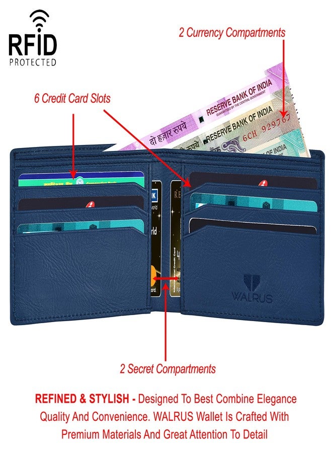 Walrus Veteran III Blue Nature Friendly Vegan Leather Men Wallet Business Card Holder Vegan Leather Bi Fold Stylish Purse for Men, Card Case (Blue) with RFID Blocking - Perfect for Gift for him - Image 2